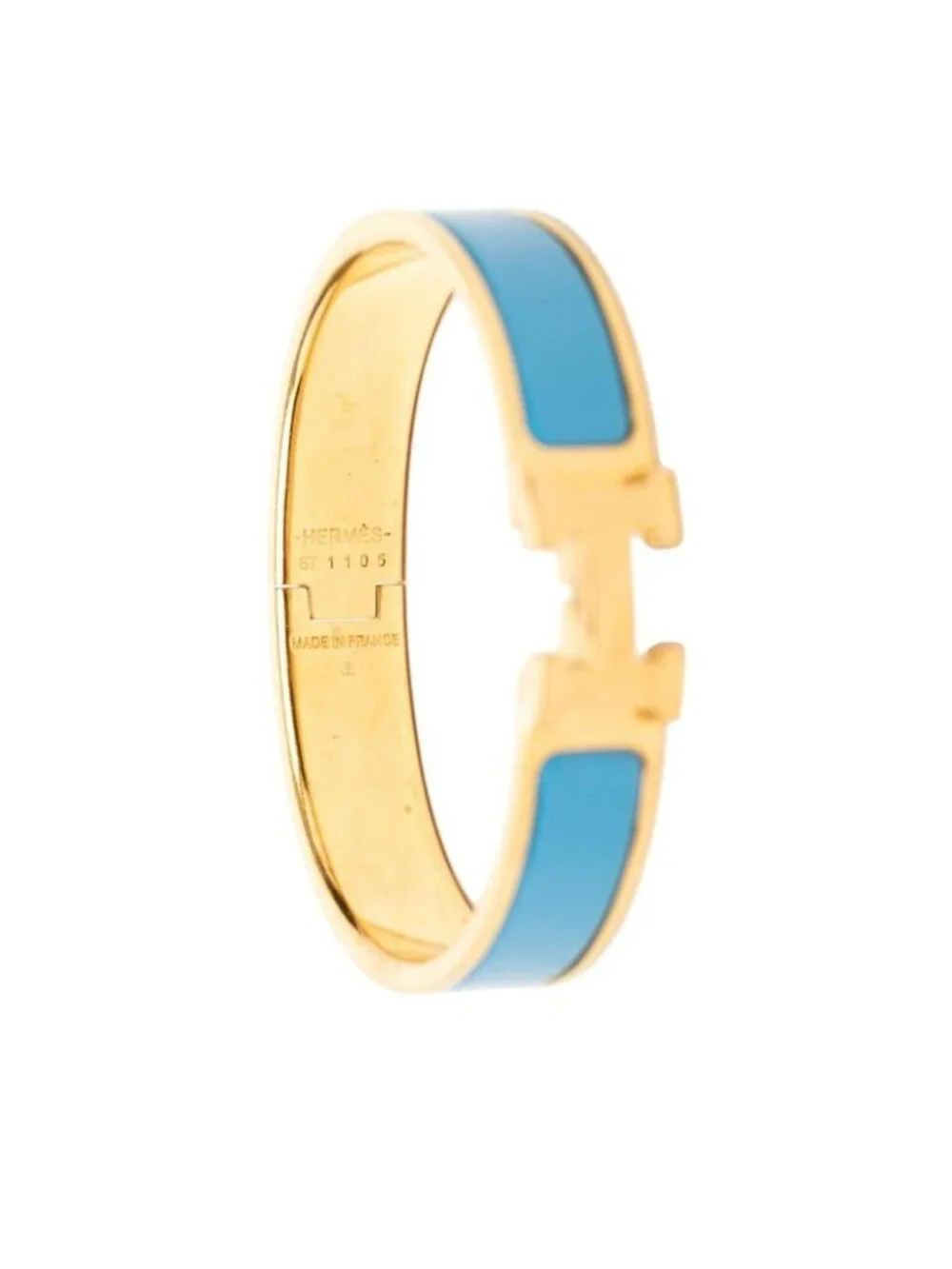 Hermes Click PM Bracelet Bangle Gold Blue Plated